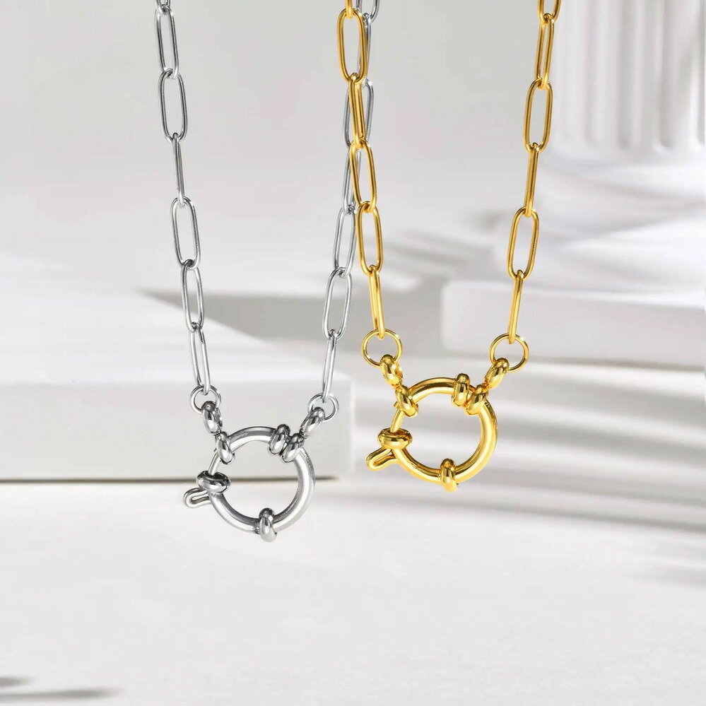 【送料無料】 チョーカー ペンダント ネックレス ステンレス チェーン ラウンド メタル レディース 2 カラー 長方形 40cm スチール バックル ネック ジュエリー ギフト