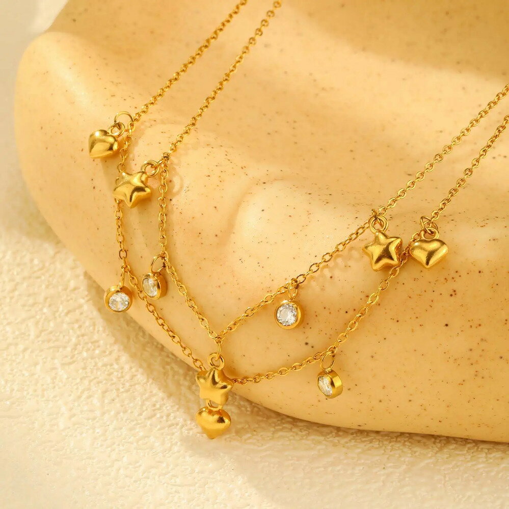 【送料無料】 チャーム ネックレス ジルコニア ステンレス ゴールド チェーン ハート 星 レディース スチール スター クラシック カラー ジルコン 軽量 ジ...