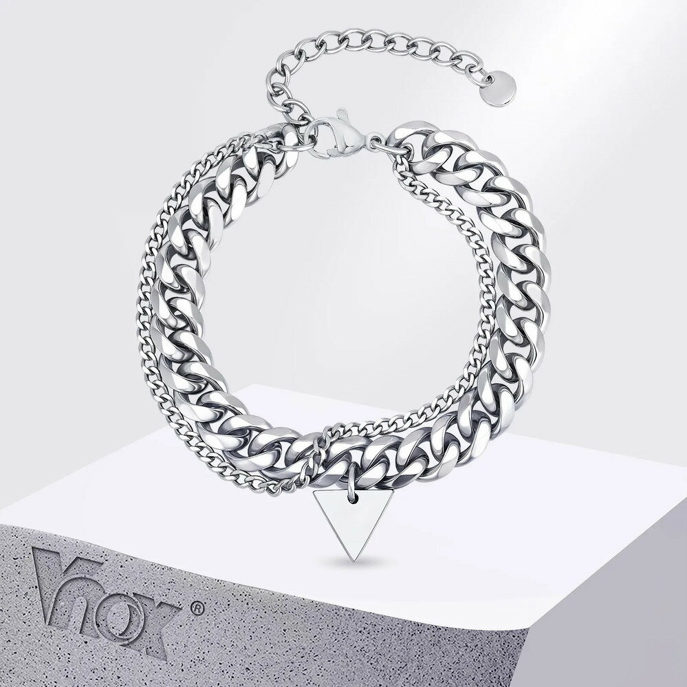 【クーポン利用で3900円】 指輪 リング ブレスレット シルバー チェーン 三角形 メンズ 反転 トライアングル フェード カラー リンク リストバンド ヒップ ホップ スタイル 誕生日 ギフト