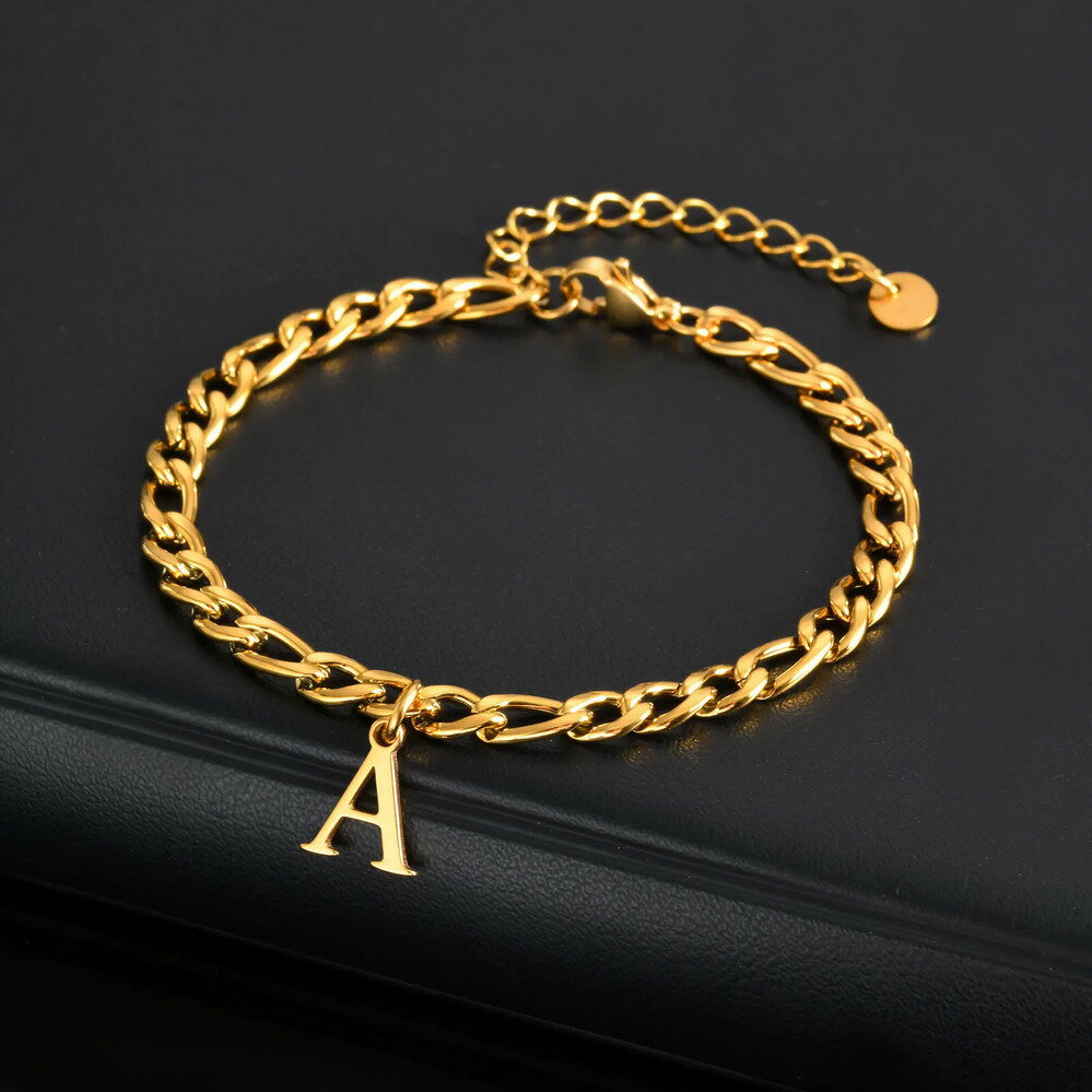 【送料無料】 チャーム ブレスレット ステンレス イニシャル チェーン ネーム メンズ フィガロ A-Z 調整可能 スチール 父親たち 日 ギフト お父さん D...