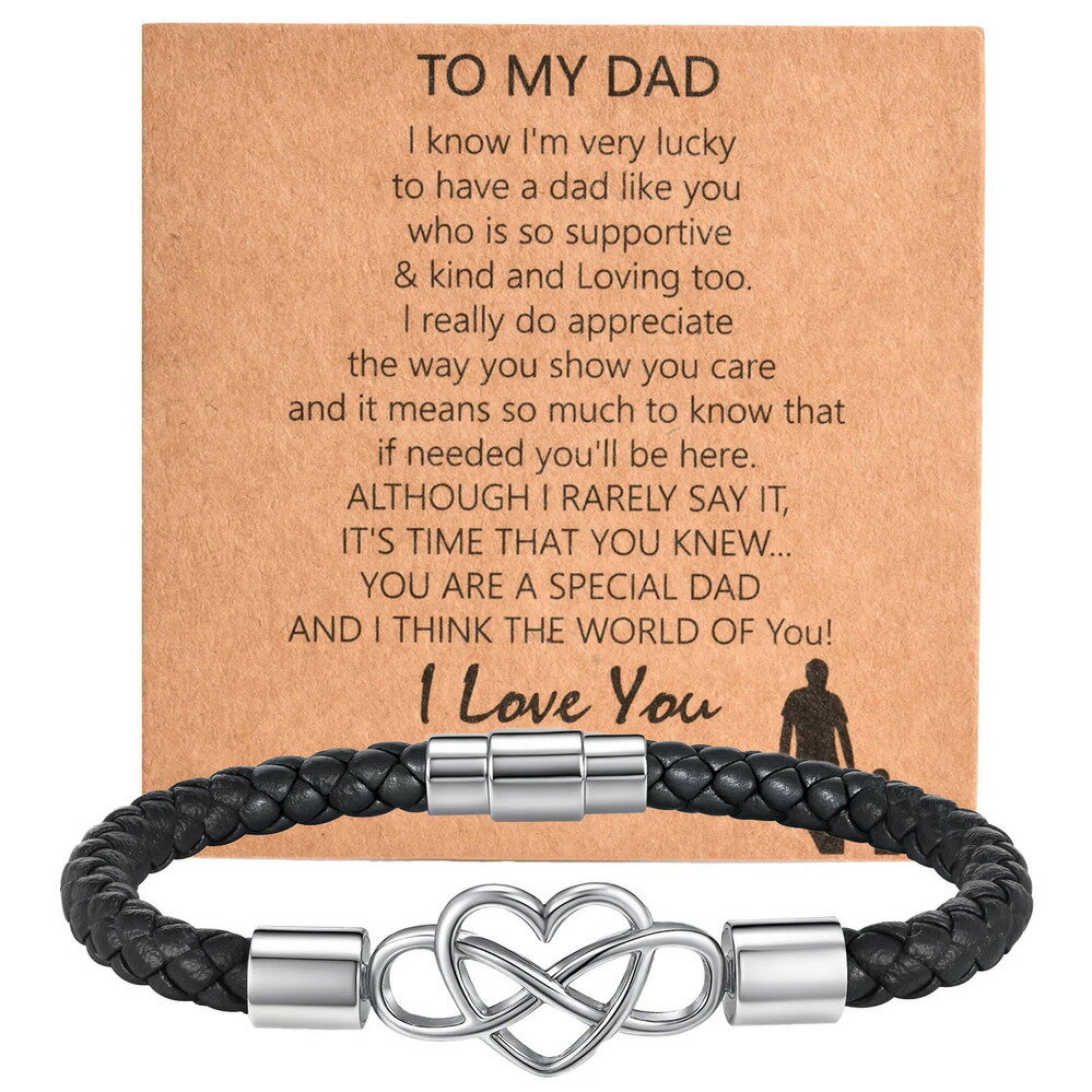 【送料無料】 チャーム バングル ブレスレット レザー リボン LOVE メンズ エンタニティ 不整合 結び目 お父さん DAD Love 夫 贈り物 インスピ...