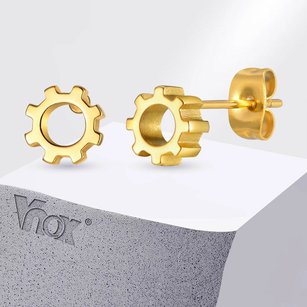 【クーポン利用で2790円】 ピアス ステンレス ゴールド シンプル スダチ メタル メンズ ギア 歯車 スタ..