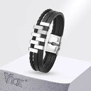 【クーポン利用で4520円】 バングル ブレスレット 黒 ブラック ステンレス レザー メンズ レイヤー 織り込み PU スチール バックル リストバンド ジェ...