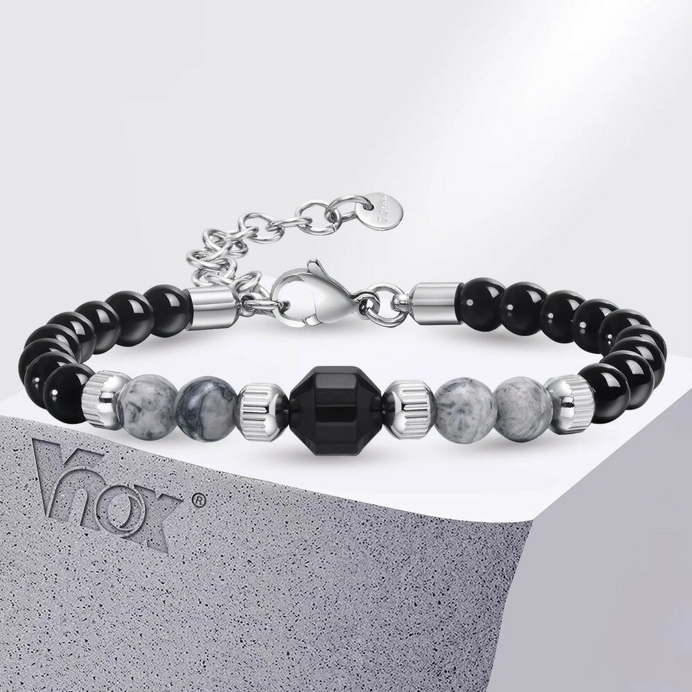 【送料無料】 ブレスレット 黒 ブラック チェーン ストーン シンプル ビーズ メンズ ユニーク 地図 マ..