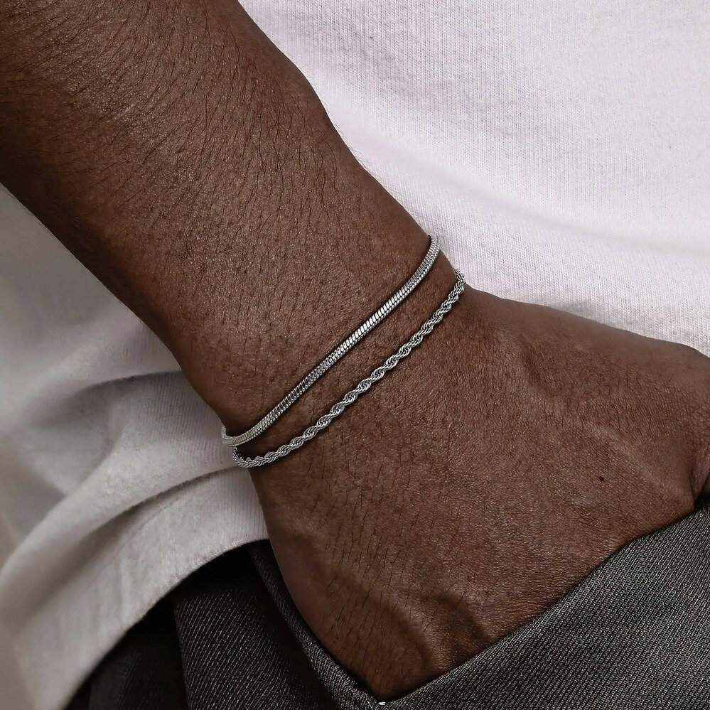 【クーポン利用で4330円】 ブレスレット 動物 アニマル チェーン リング ロープ メンズ 2個 セット 16cm-21cm 調整可能 ツイスト 21cm-2...