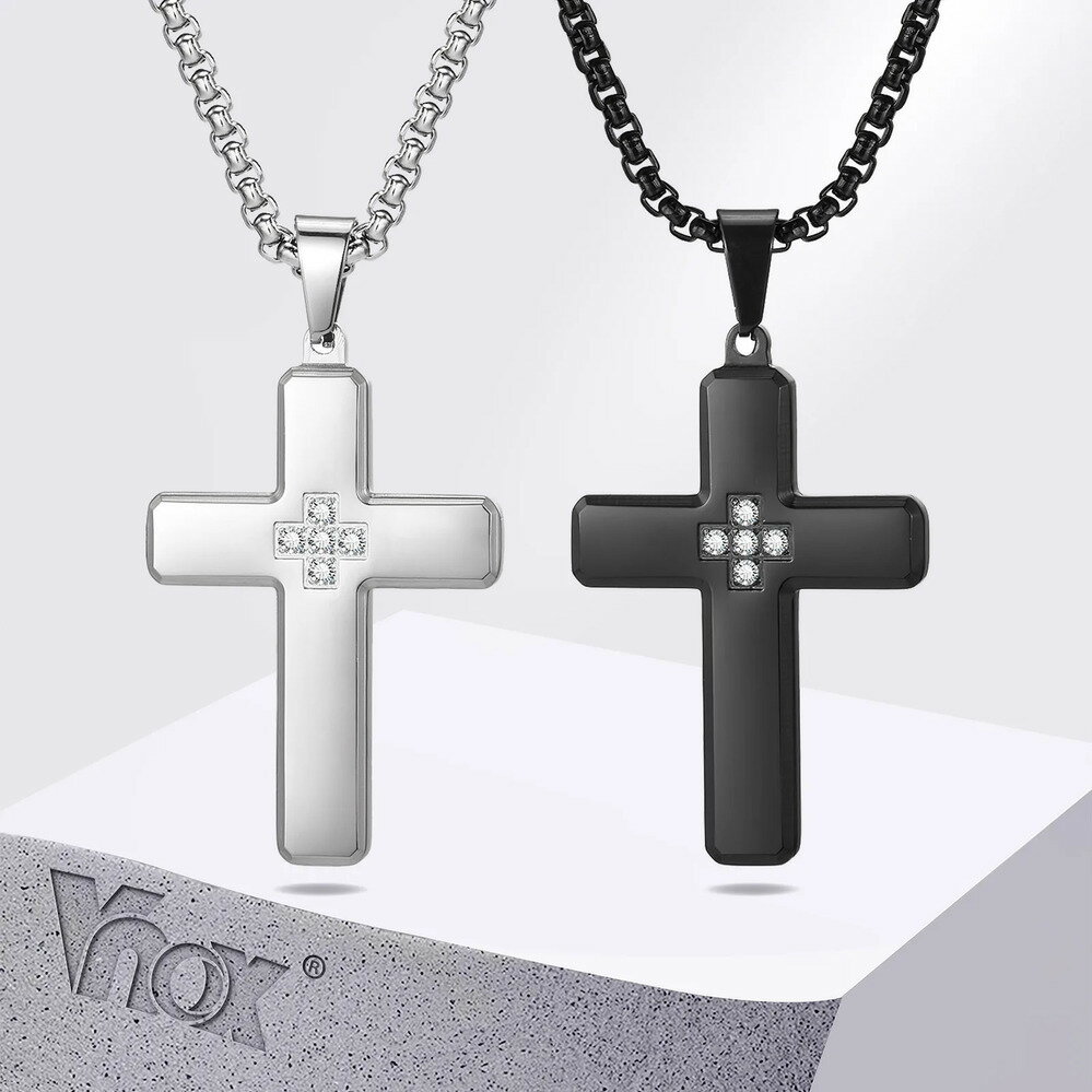 楽天FineJewelrys【クーポン利用で4540円】 ペンダント ネックレス ステンレス ストーン クロス メンズ 斜め エッジ CZ 象眼細工 スチール 信仰 フェイス 祈り ジュエリー ギフト