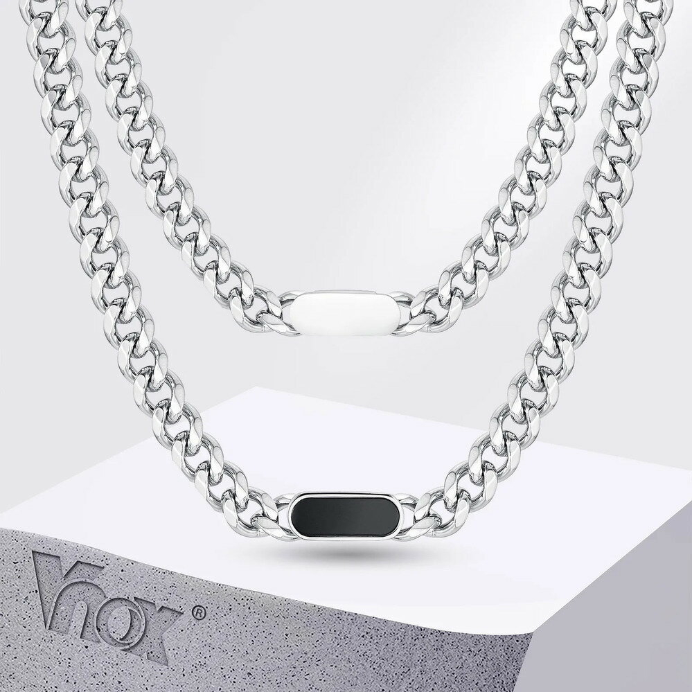 【送料無料】 チョーカー ペンダント 指輪 リング ネックレス ステンレス キューバ チェーン レディース メンズ ユニセックス スチール リンク 氷河 ファッション スライド 幾何学 バー カラー