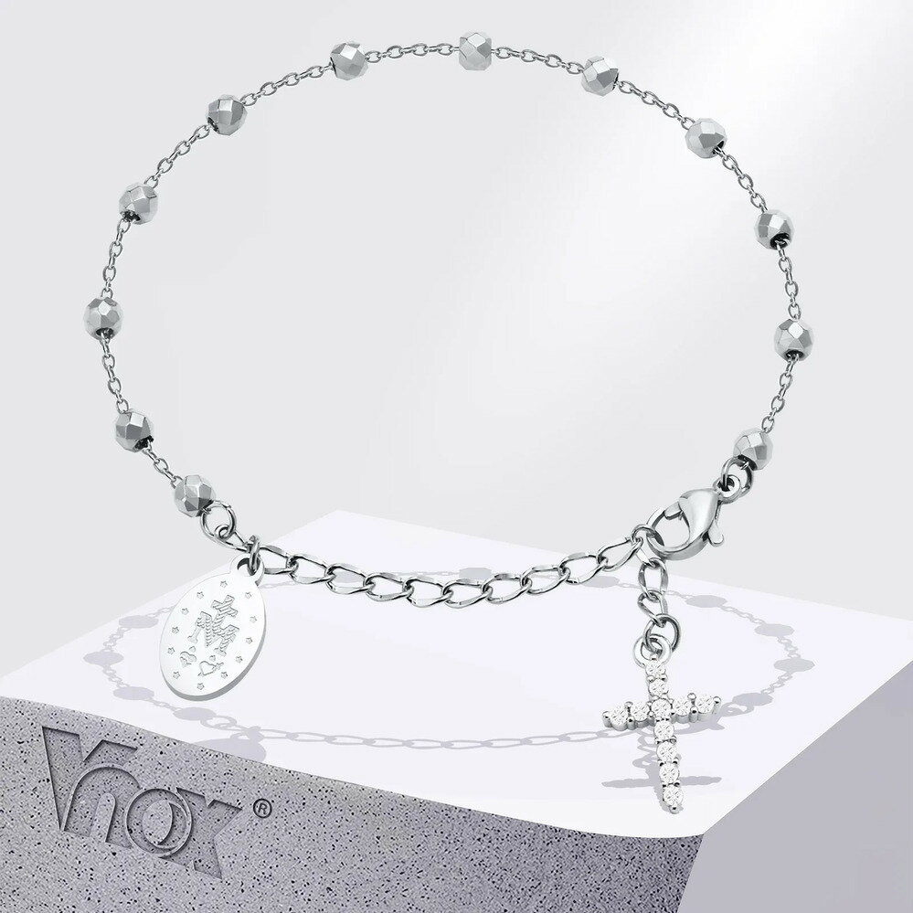 【送料無料】 チャーム ブレスレット クロス ビーズ レディース メンズ カトリック ロザリオ 宗教的 バージン メアリー 信仰 フェイス リストバンド ギフト...