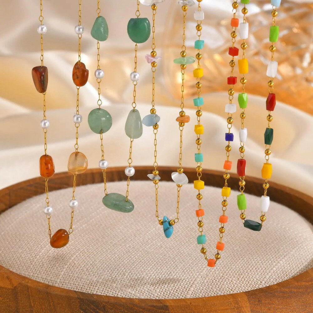 【送料無料】 チョーカー ネックレス ステンレス ゴールド チェーン ビーズ O レディース Y2K カラフル 氷河 ガール カラー スチール ホリデー 明るい