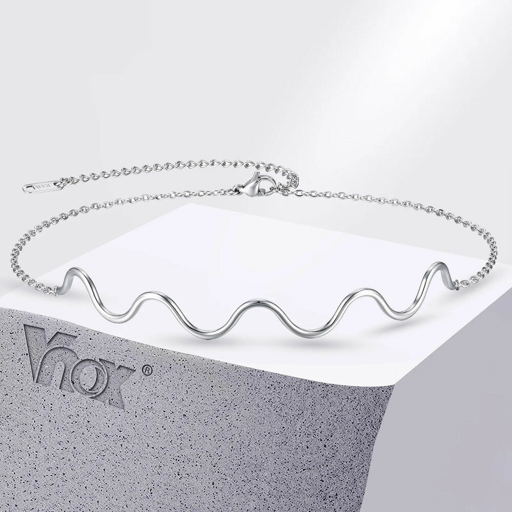 【送料無料】 チョーカー ネックレス ステンレス シンプル メタル レディース 防水 スチール ウェーブ ガール 調整可能 カラー ファッション ギフト 彼女