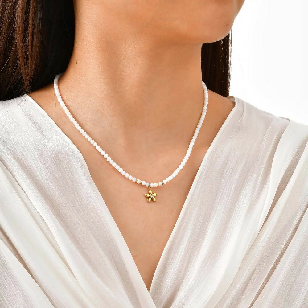 【送料無料】 チョーカー ペンダント ネックレス 花 フラワー ステンレス チェーン パール レディース かわいい スチール エレガント ジュエリー ネック