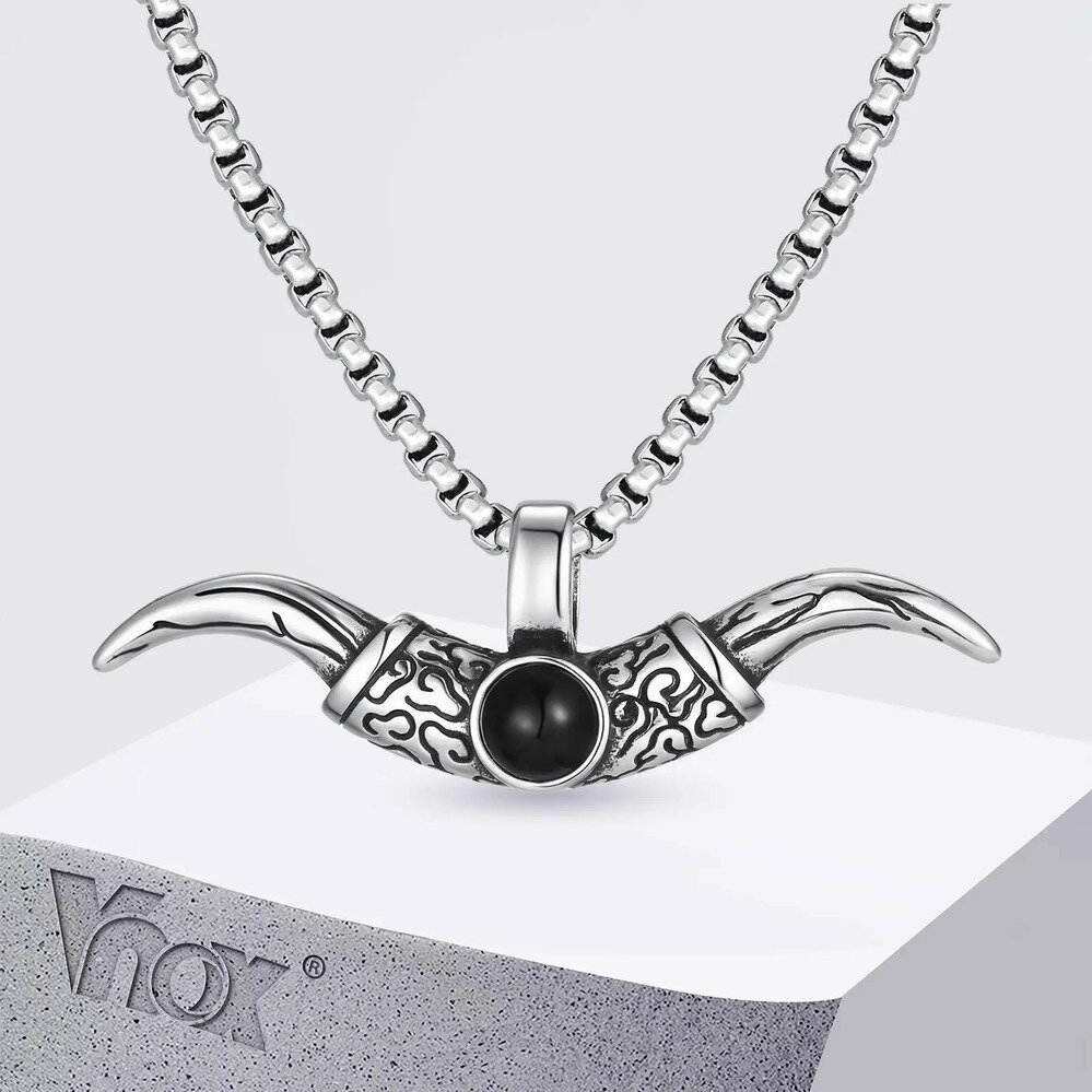 【送料無料】 チャーム ペンダント ネックレス ステンレス ビンテージ シルバー チェーン スダチ メンズ ブル ホーン ボーイズたち スチール 牛 カラー ゴ...