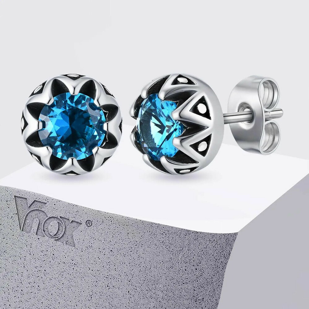 【クーポン利用で4150円】 ピアス ジルコニア ステンレス ラウンド クラウン スダチ メタル メンズ シ..