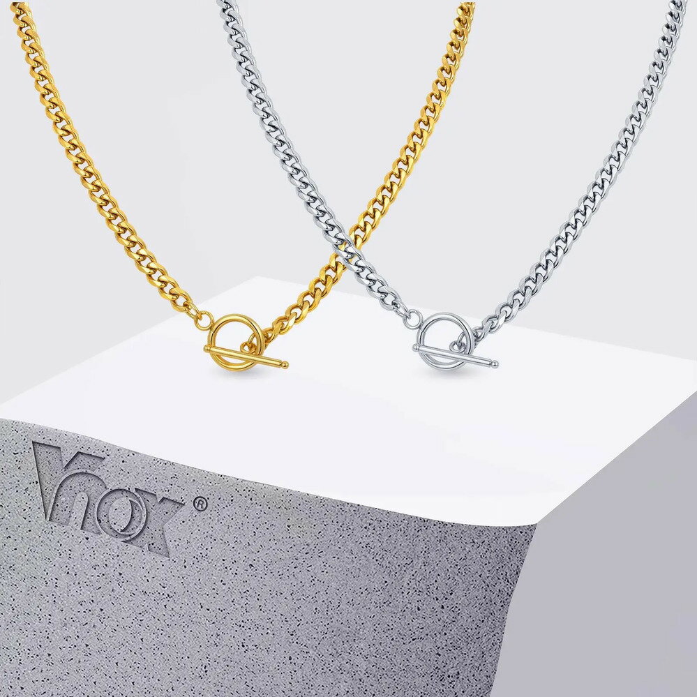 【送料無料】 チョーカー ペンダント 指輪 リング ネックレス ステンレス キューバ ゴールド チェーン レディース メンズ スチール リンク トグル 留めゴールド 金 クラスプ ミニマリスト ジュエリー ギフト