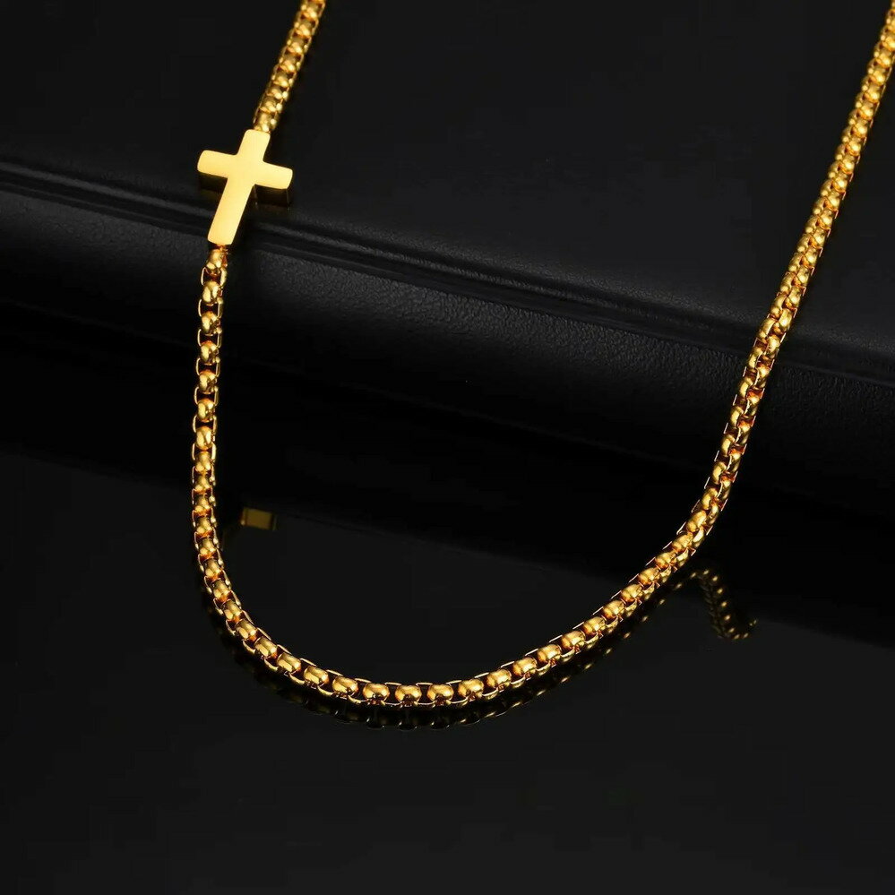 【送料無料】 チャーム ネックレス ステンレス チェーン クロス メンズ トレンド サイドウェイ 信仰 フェイス ファッショナブル ネックチェーン スチール 箱...