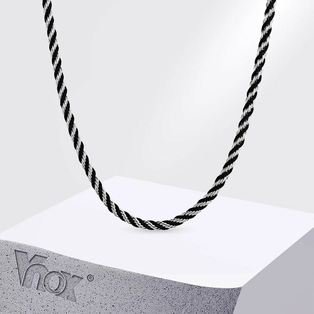 【送料無料】 チョーカー 指輪 リング ネックレス シンガポール ステンレス チェーン ロープ メンズ 3.8mm スチール 調整可能 ツイスト リンク カジュアル パンク ロック 襟