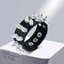 【クーポン利用で3430円】 バングル ブレスレット 黒 ブラック レザー メンズ ロック リベット ゴシック 幅 ワイド リストバンド パンク ヒッピー PU