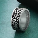 【送料無料】 指輪 リング ステンレス ビンテージ メンズ 男性 10mm スチール バンド 幾何学 菱形 トーテム 婚約 記念日 ギフト