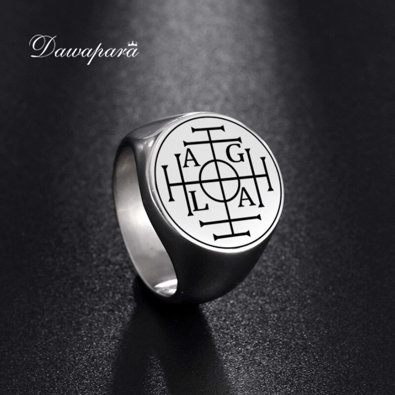 【送料無料】 指輪 リング ステンレス ゴールド メンズ 男性 アグラ ソロモン カバラ お守り 車輪 ウィ..