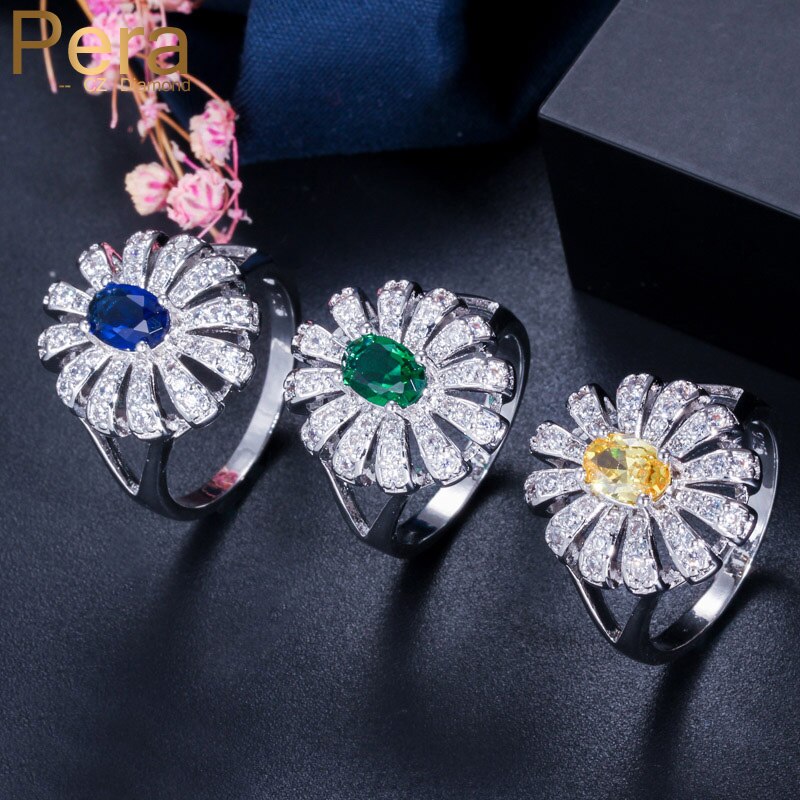 【送料無料】 指輪 リング 花 フラワー ジルコニア シルバー オバール ピック レディース 女性 クラシック 大 形 シェープ キュービック ジルコン カラー 指 フィンガー ジュエリー アクセサリー コスチューム パーティ