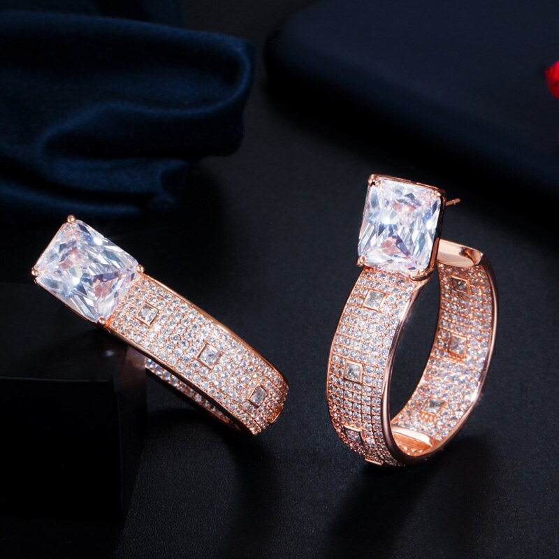 【送料無料】 ピアス ジルコニア ゴールド サークル ラウンド フープ 揺れる レディース 女性 贅沢 CZ ジルコン ループ 585 ローズ カラー ダングル 大きい ファッション ジュエリー