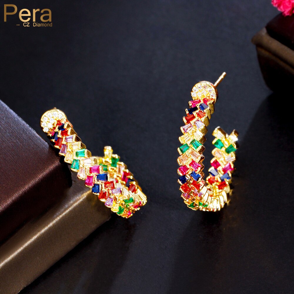 【送料無料】 ピアス レインボー ジルコニア サークル ラウンド ピック フープ レディース 女性 ファッ..