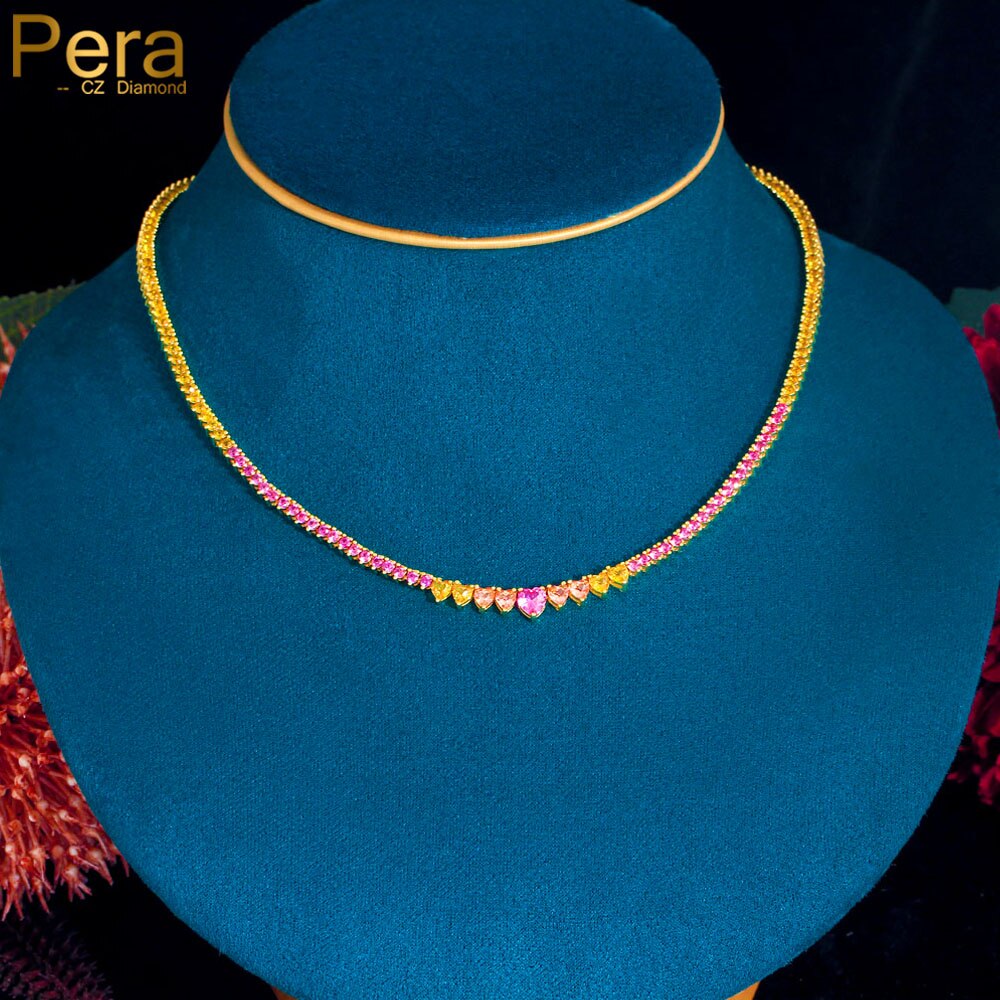 【送料無料】 ネックレス ナイジェリア 黄 イエロー ジルコニア 赤 レッド ゴールド チェーン テニス ハート ピック レディース 女性 繊細 キュービック ...