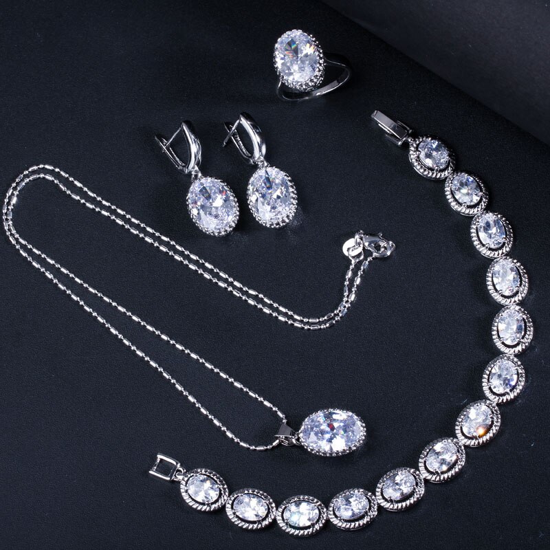 FineJewelrysの【送料無料】 ペンダント ピアス 指輪 リング ブレスレット ネックレス ジルコニア ラウンド ドロップ ピック ロング レディース エレガント 4 個 ジュエリー セット 輝く スパークリング 大 キュービック ジルコン｜アングル3