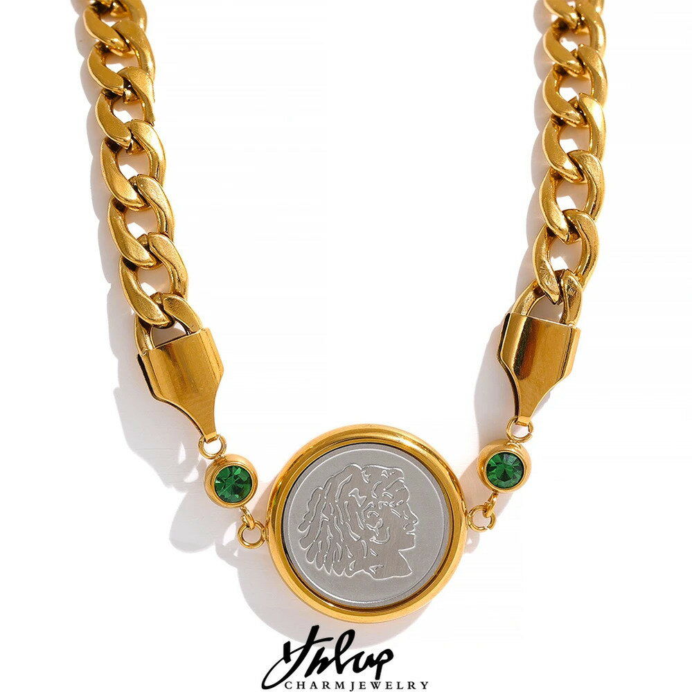 【クーポン利用で4810円】 チャーム ペンダント ネックレス ステンレス ビンテージ ゴールド チェーン ..