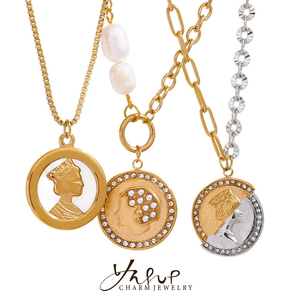 【クーポン利用で4540円】 チャーム ペンダント ネックレス ステンレス ゴールド クイーン チェーン ボ..