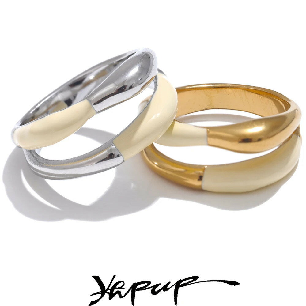 【クーポン利用で4160円】 指輪 リング ステンレス ゴールド ベージュ レディース スチール 絶妙 エナメル ファッション 18k プラチナ PVD プレート デイリー 指 フィンガー ジュエリー ビジュー