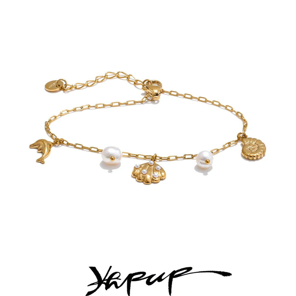 【送料無料】 チャーム バングル ブレスレット ステンレス ゴールド ドロップ パール シェル レディース 海洋 オーシャン スタイル スチール ナチュラル 貝...