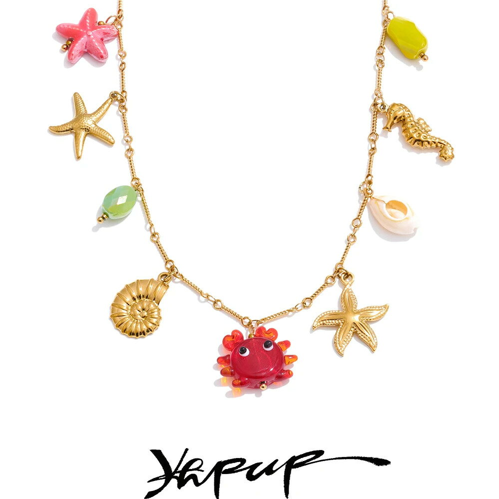 【クーポン利用で4860円】 チャーム ペンダント ネックレス 動物 アニマル ステンレス フィッシュ ゴールド ヒトデ シェル カニ 魚 レディース 海洋 オ...