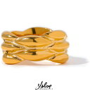 【送料無料】 指輪 リング ステンレス ゴールド メタル 金属 レディース 女性 防水 18K カラー 幾何学 スチール テクスチャ チャーム ステートメント ファッション ジュエリー ギフト