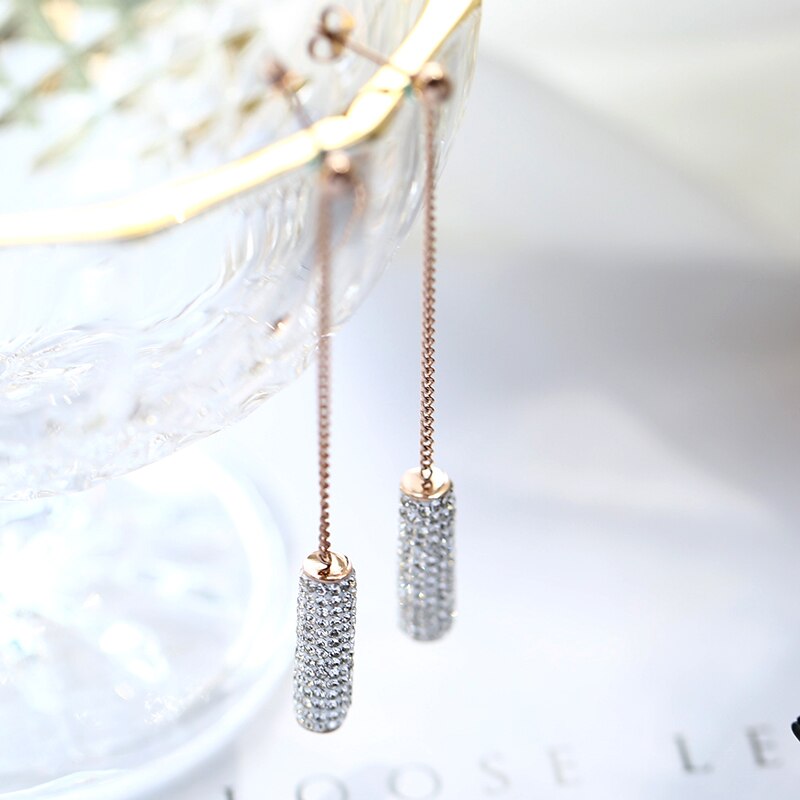 Beads - 【送料無料】 ピアス クリスタル ゴールド ラウンド チタン レディース 女性 ファッション タッセル コラム スタッド ローズ カラー ギフト スチール ファイン ジュエリー フェード