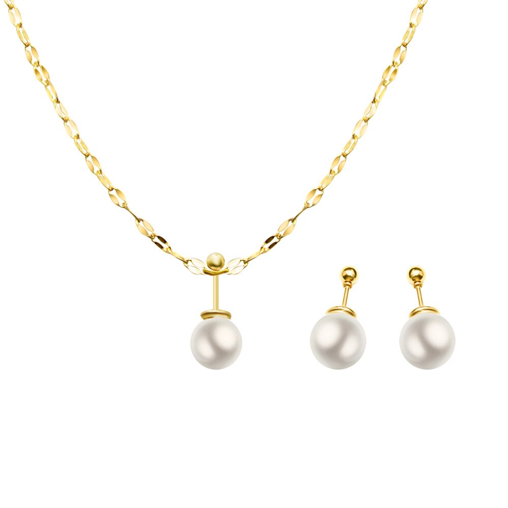 【クーポン利用で4090円】 ネックレス ステンレス ゴールド パール 真珠 レディース 女性 防水 低刺激性 分割可能 ピアス セット 結婚式 ウェディング ジュエリー スチール 18K