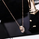 【クーポン利用で5380円】 ネックレス クリスタル ゴールド サークル チタン レディース 女性 ファッション ダブル ペンダント ローズ カラー スチール ジュエリー 誕生日 ギフト 低刺激性(4)