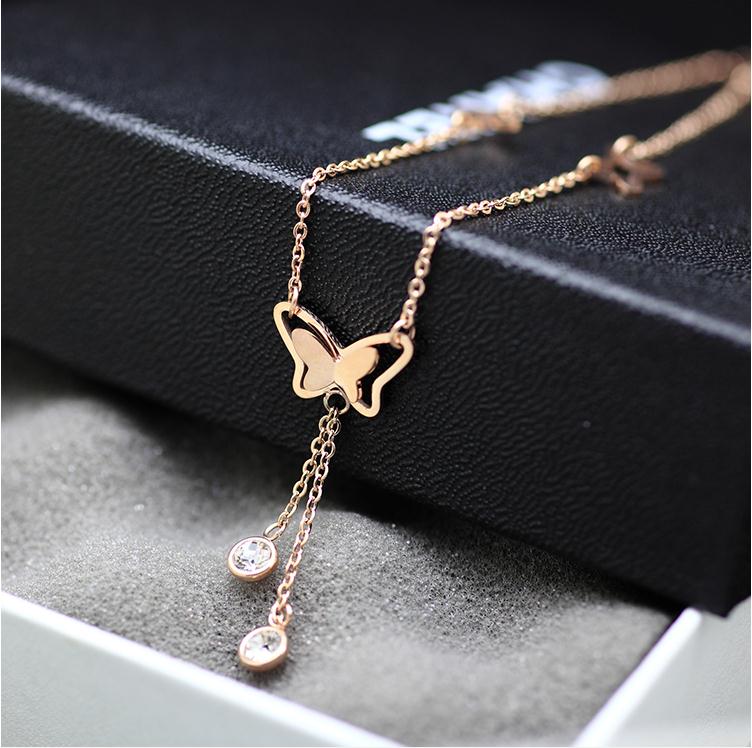 【送料無料】 アンクレット 蝶 バタフライ ジルコニア ステンレス インセクト ゴールド プラント 昆虫 L レディース ファッション ブランド ローズ ジルコ...