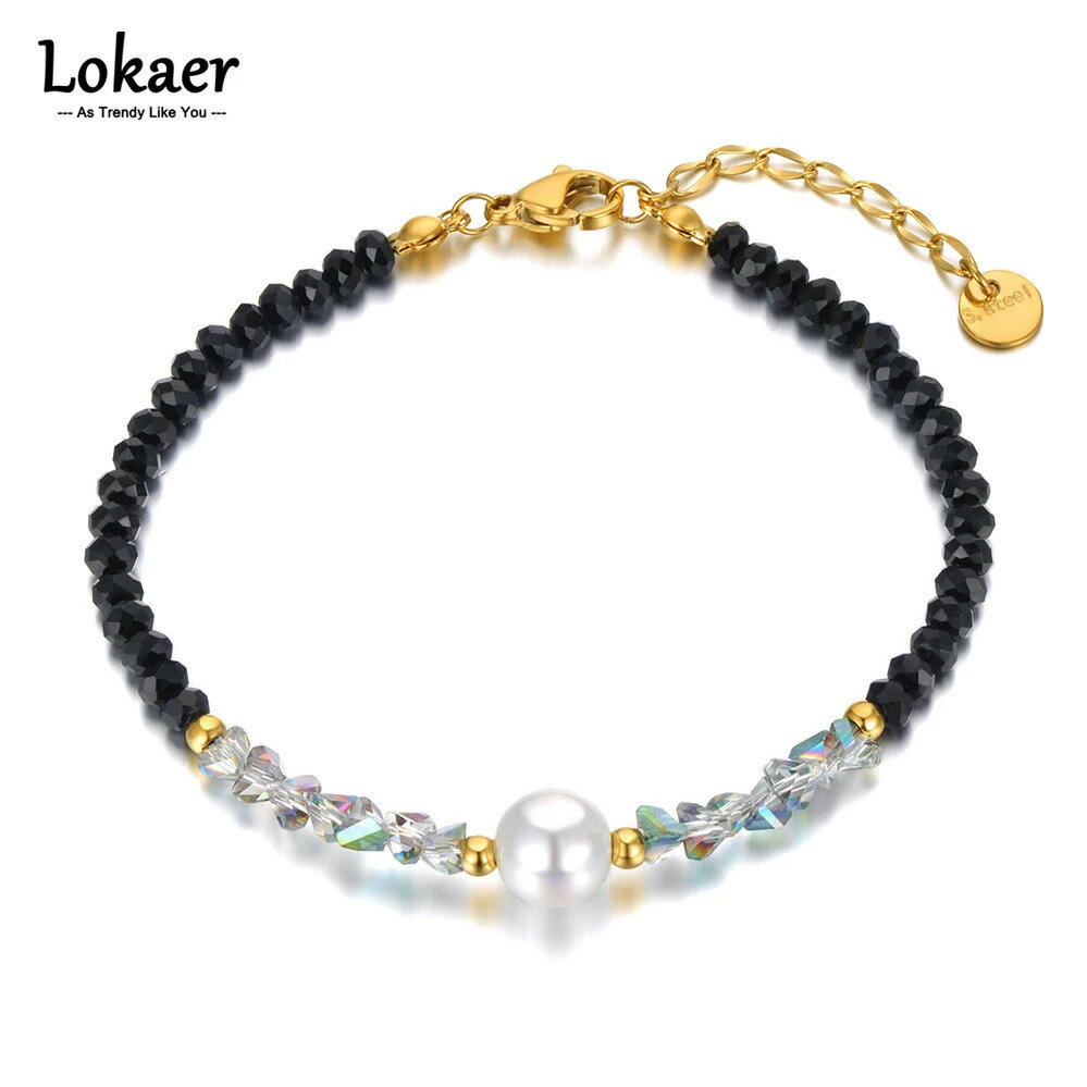 【クーポン利用で3250円】 チャーム ブレスレット 白 ホワイト 黒 ブラック クリスタル ステンレス ゴールド チタン パール レディース スチール