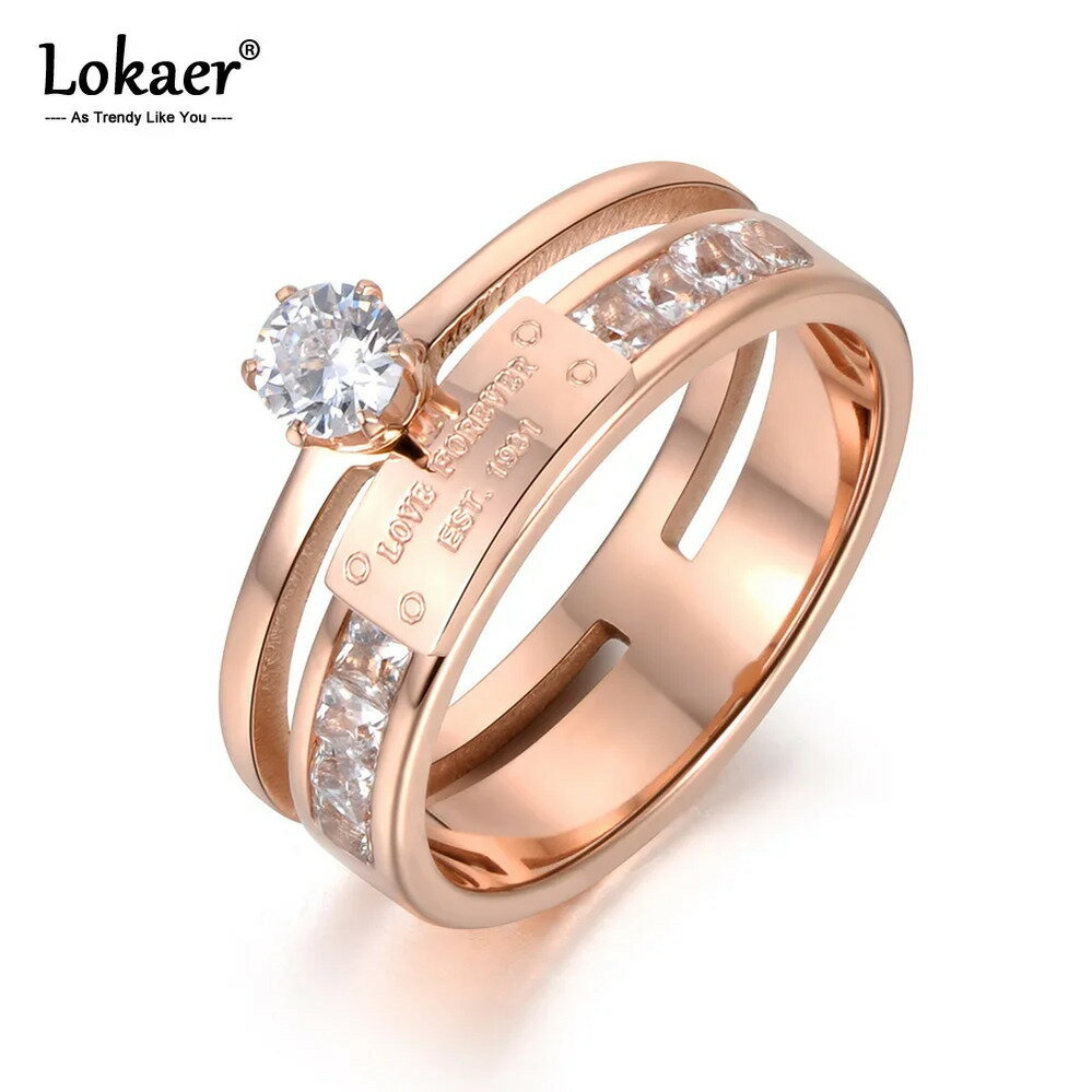 【送料無料】 指輪 リング ラインストーン クリスタル ステンレス ゴールド トレンド クリア CZ セッティング ローズ カラー 結婚式 ウェディング(4)