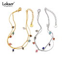 【クーポン利用で4180円】 アンクレット ステンレス ゴールド チェーン ストーン レディース 防水 18K プレート 316 スチール ビーチ ダブル レイ...