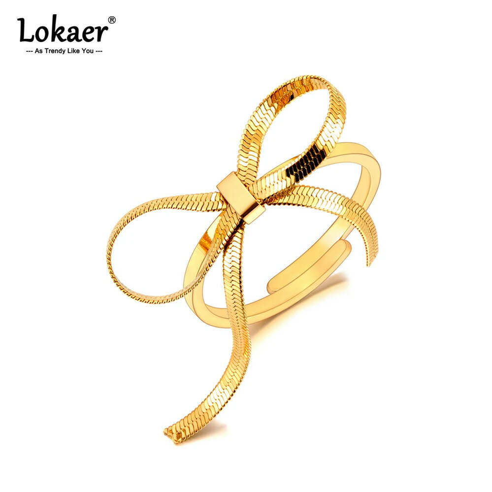 【送料無料】 指輪 リング ステンレス ゴールド リボン レディース クリエイティブ ボウノット 調整可能 18K プレート スチール ジュエリー アセロ