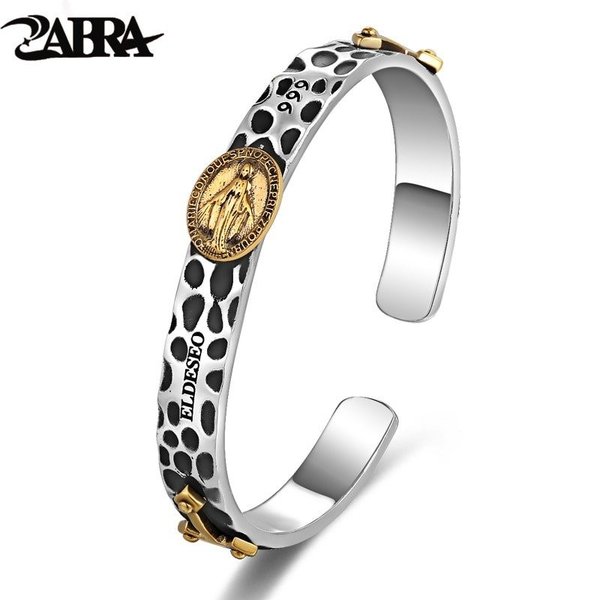 【クーポン利用で23920円】 スターリングシルバー シルバー バージン メアリー ダブル クロス ゴールド 8mm オープン カフ バングル ブレスレット メ...