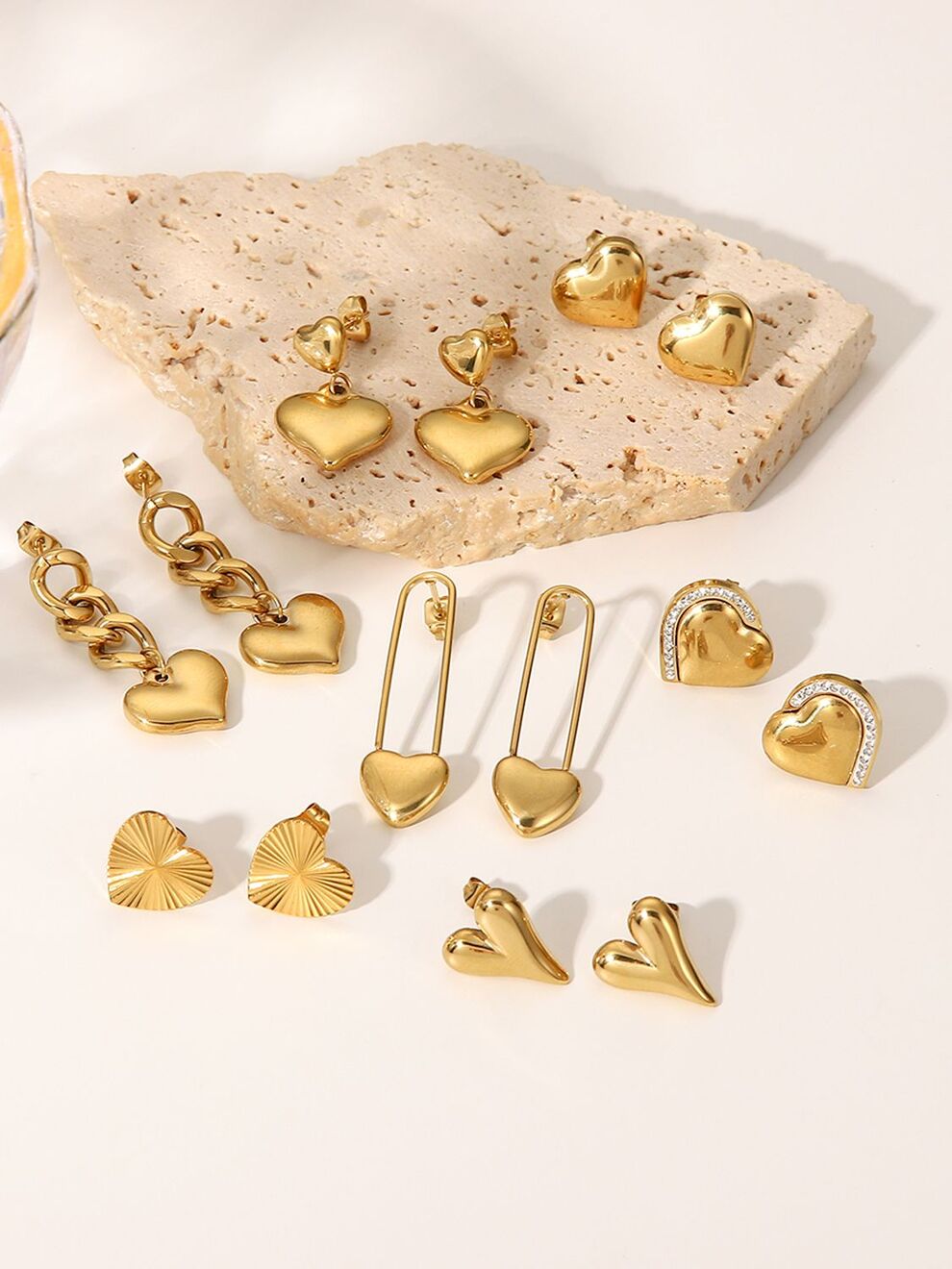 【送料無料】 ペンダント ピアス ステンレス ゴールド サークル ハート レディース 女性 INS チャーム スチール 防水 ユニーク 14K ダブル CC