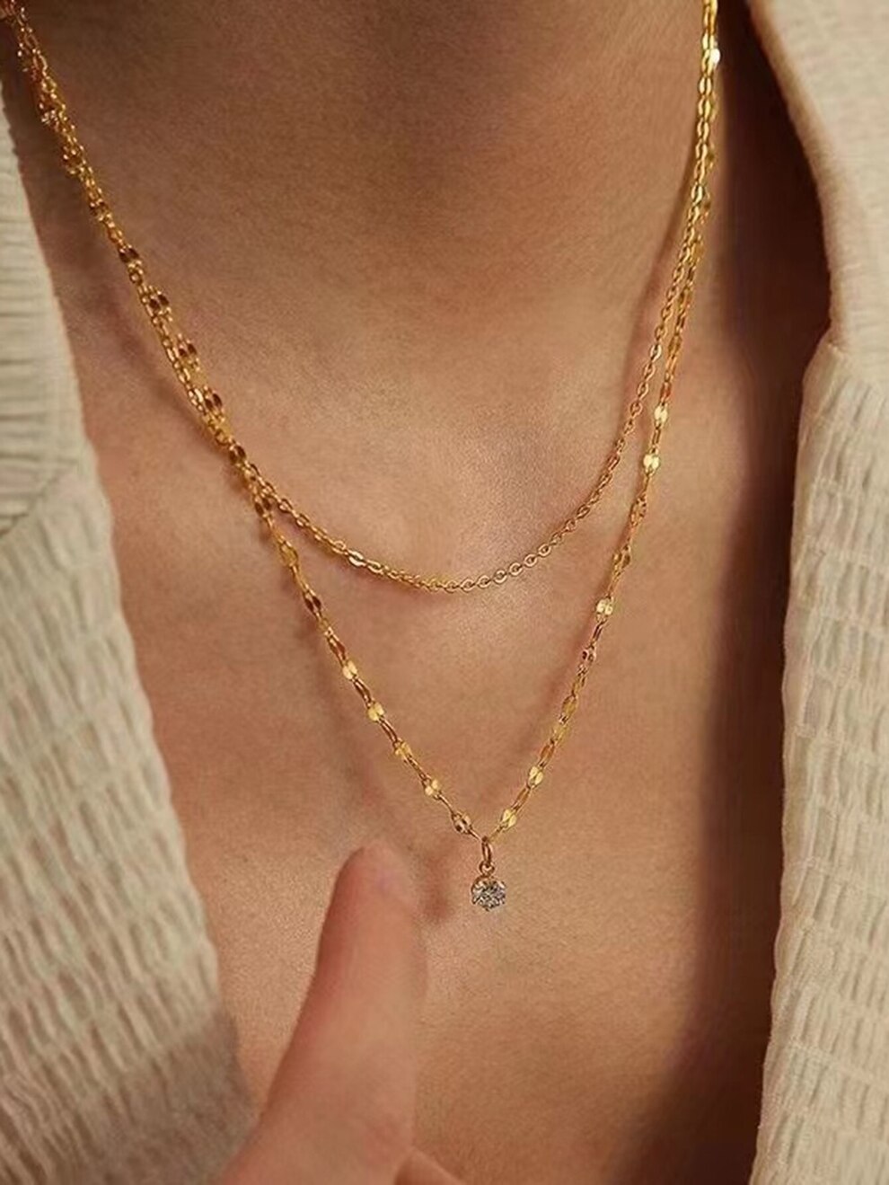 【クーポン利用で2730円】 ネックレス ステンレス レディース 女性 スチール 二重層 ダブルレイヤー エレガント 襟 スタイリッシュ チャーム ロマンチック トレンド ジュエリー ガラ ギフト(4)