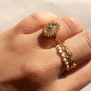 【クーポン利用で2720円】 指輪 リング ステンレス ゴールド ストーン レディース 女性 18k プレート スチール ナチュラル シャンパン クオーツ メイド 最後 耐性 ビジュー