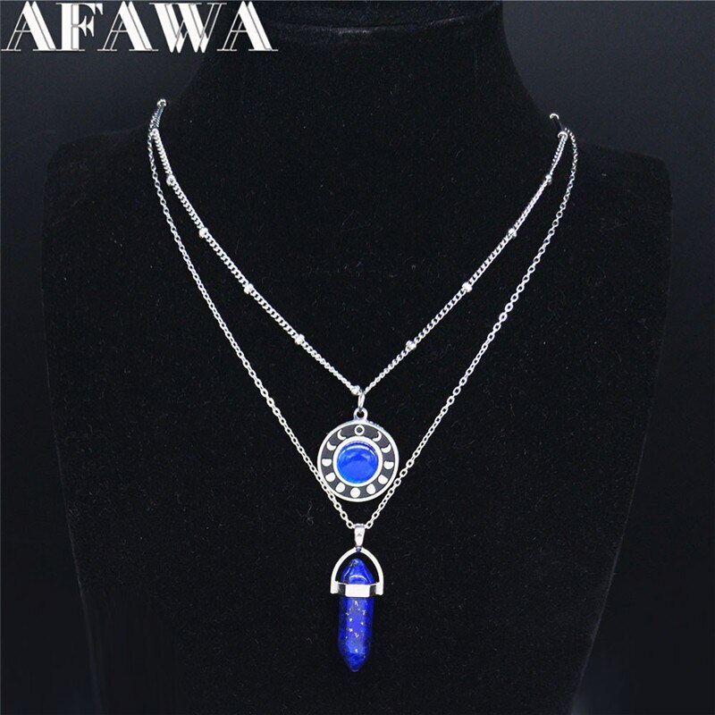 【クーポン利用で3430円】 ネックレス ステンレス ストーン インド 六角形 月 レディース 2個 ムーン ..