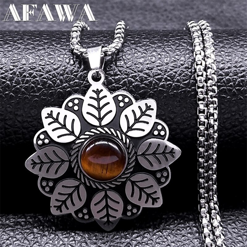 【送料無料】 ペンダント ネックレス 花 フラワー ステンレス チェーン ストーン レディース 女性 ファッション ライフ スチール BOHO お守り ジュエリ...