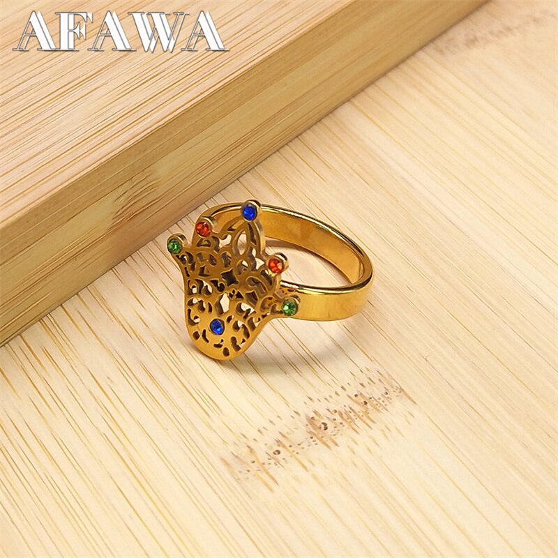 【クーポン利用で3330円】 指輪 リング クリスタル ステンレス ゴールド ハムサ レディース 女性 ファッション ハンド スチール カラフル カラー イスラム ジュエリー