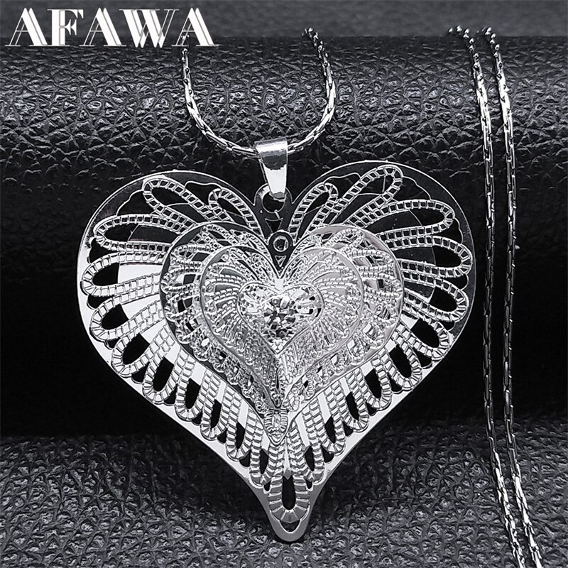 【送料無料】 ペンダント ネックレス ラインストーン ステンレス コッパー チェーン カッパー ピンク ハート レディース 女性 Love フィリグリー スタン...